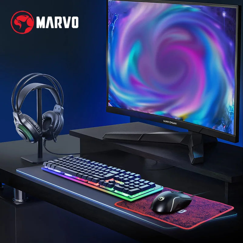 Ensemble Gamer-Clavier+Souris+Tapis+Casque Bluetooth USB