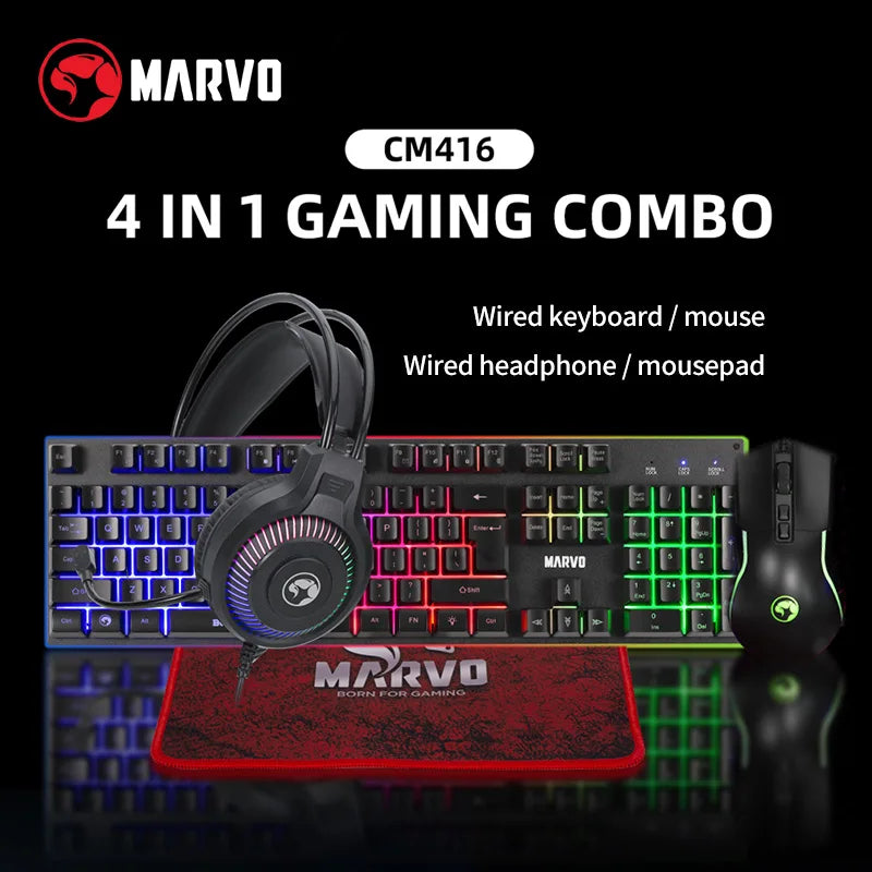 Ensemble Gamer-Clavier+Souris+Tapis+Casque Bluetooth USB