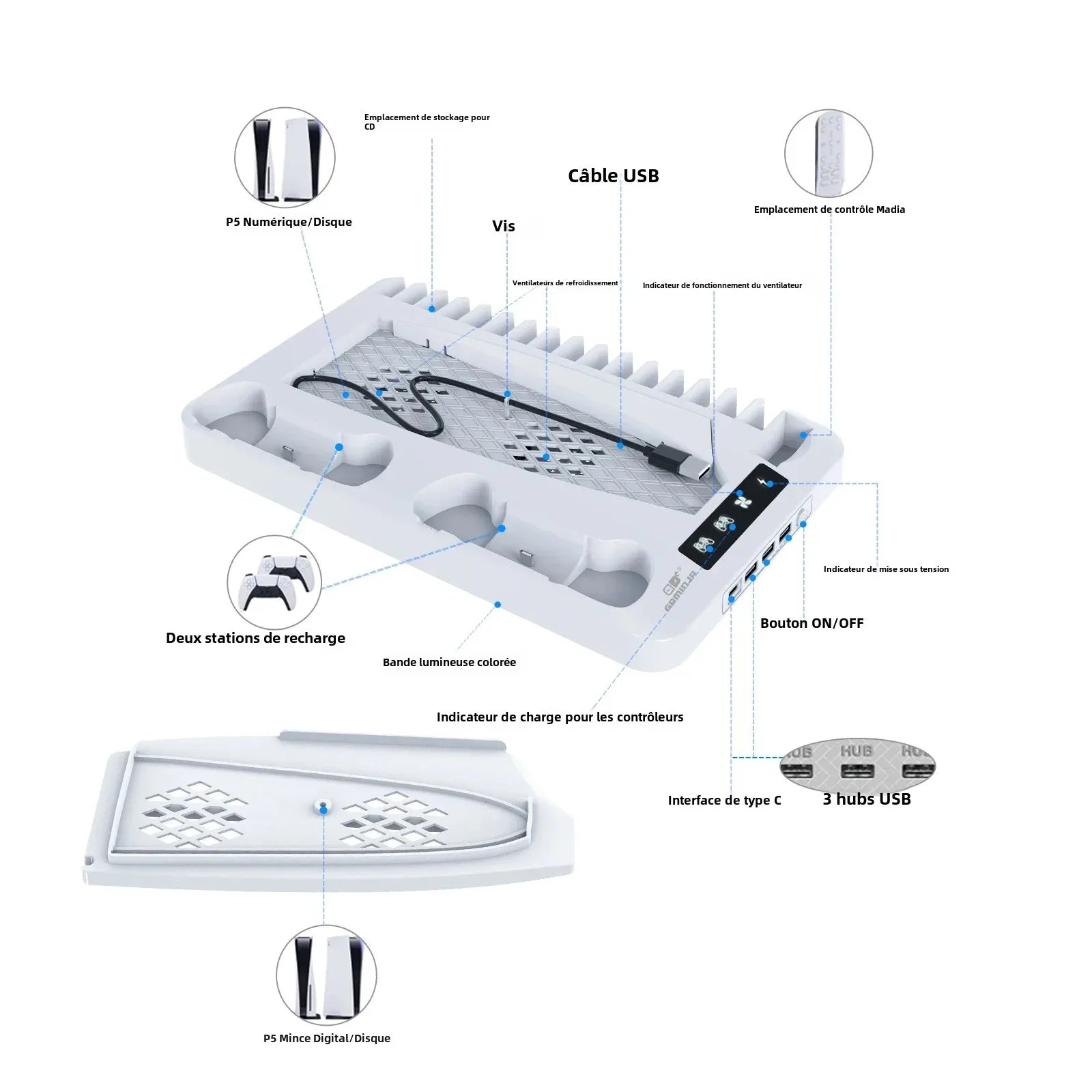 GAMINJA PS5 Station De Refroidissement Et De Charge/Différents Modèles